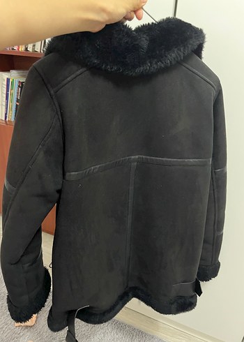 xs Beden Siyah Süet Kürklü Biker Kadın mont