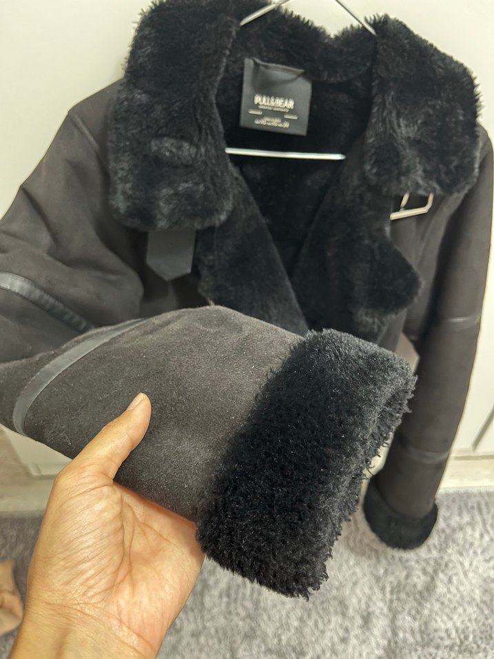 Siyah Süet Kürklü Biker Kadın mont - Görsel 3