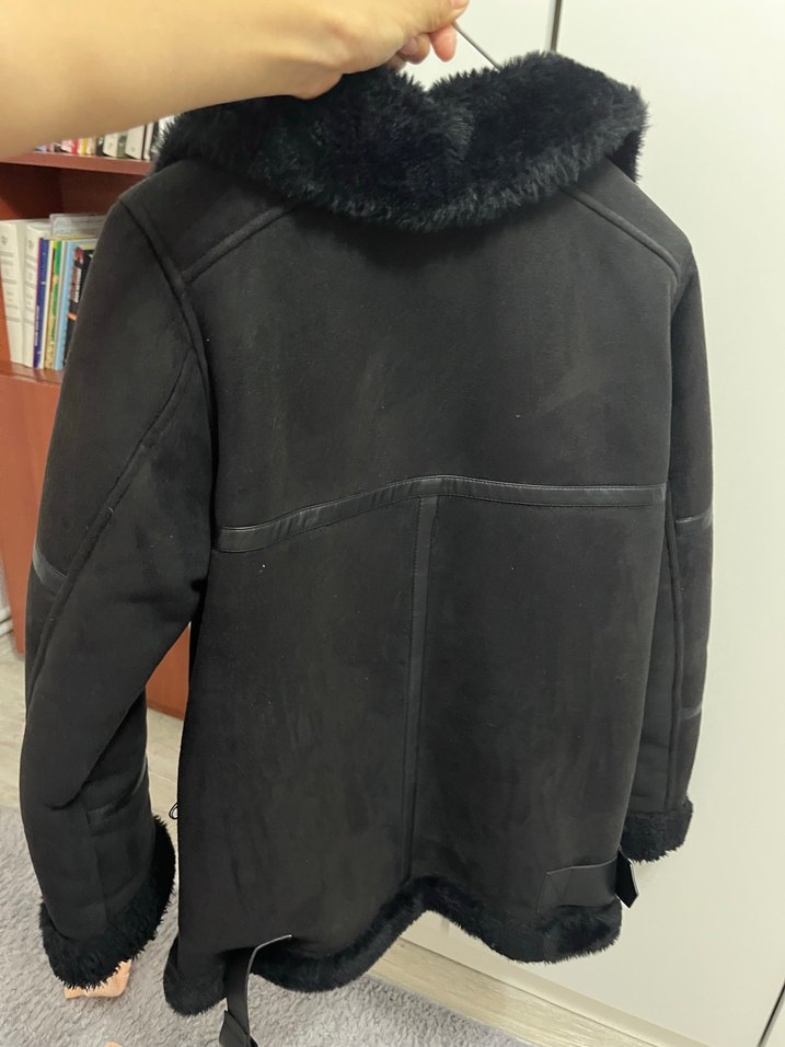 Siyah Süet Kürklü Biker Kadın mont - Görsel 4