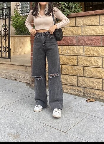 Dizi yırtık kot palazzo - Görsel 2