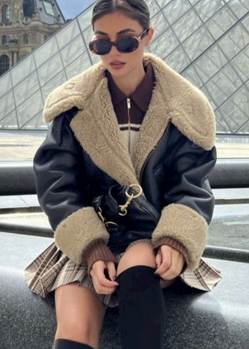 Zara KAHVERENGI ZARA BIKER CEKET