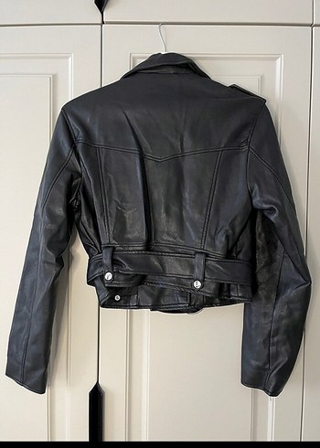 Bershka Kemerli Siyah Deri Biker Ceket