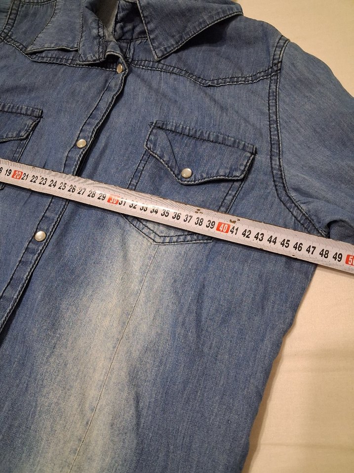 Düğmeli Mavi Denim Kadın Gömlek - Görsel 3