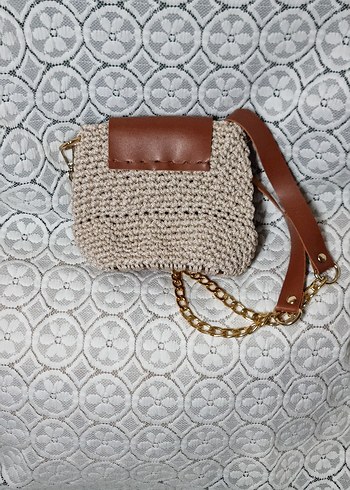Bej Örgü Bohem Kadın Çanta - Görsel 5