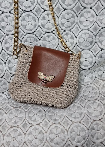 Bej Örgü Bohem Kadın Çanta - Görsel 6