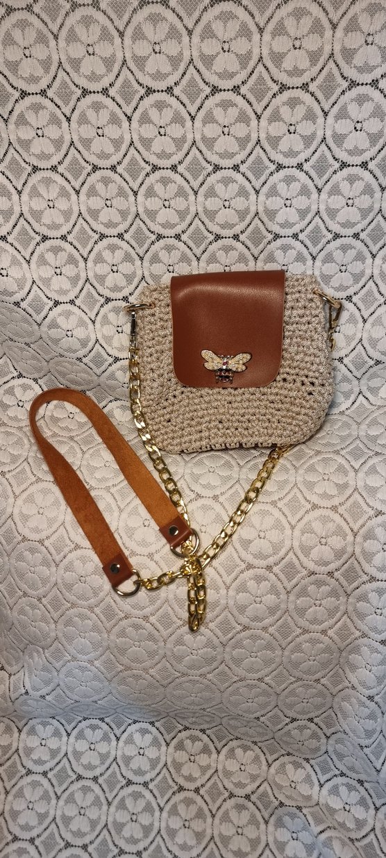 Bej Örgü Bohem Kadın Çanta - Görsel 2