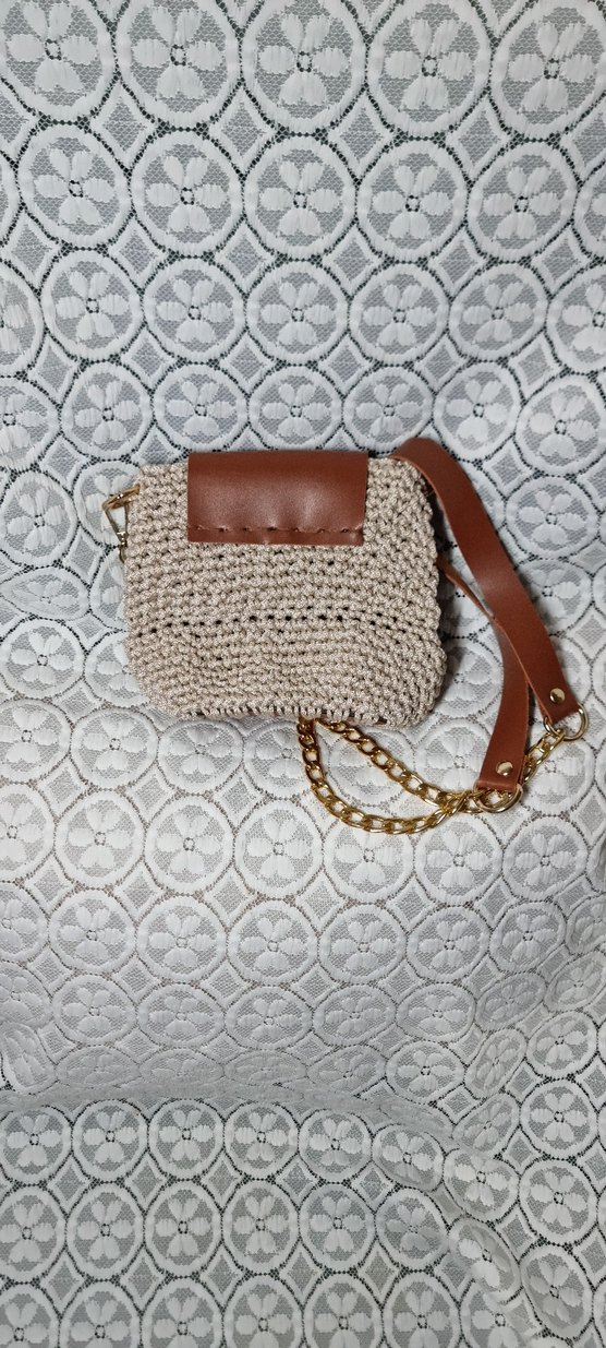 Bej Örgü Bohem Kadın Çanta - Görsel 5