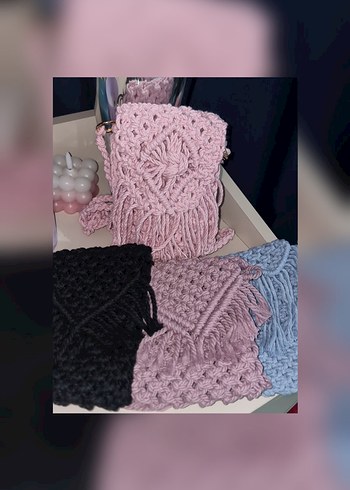 Beden Makrome Pembe Telefon Çantası