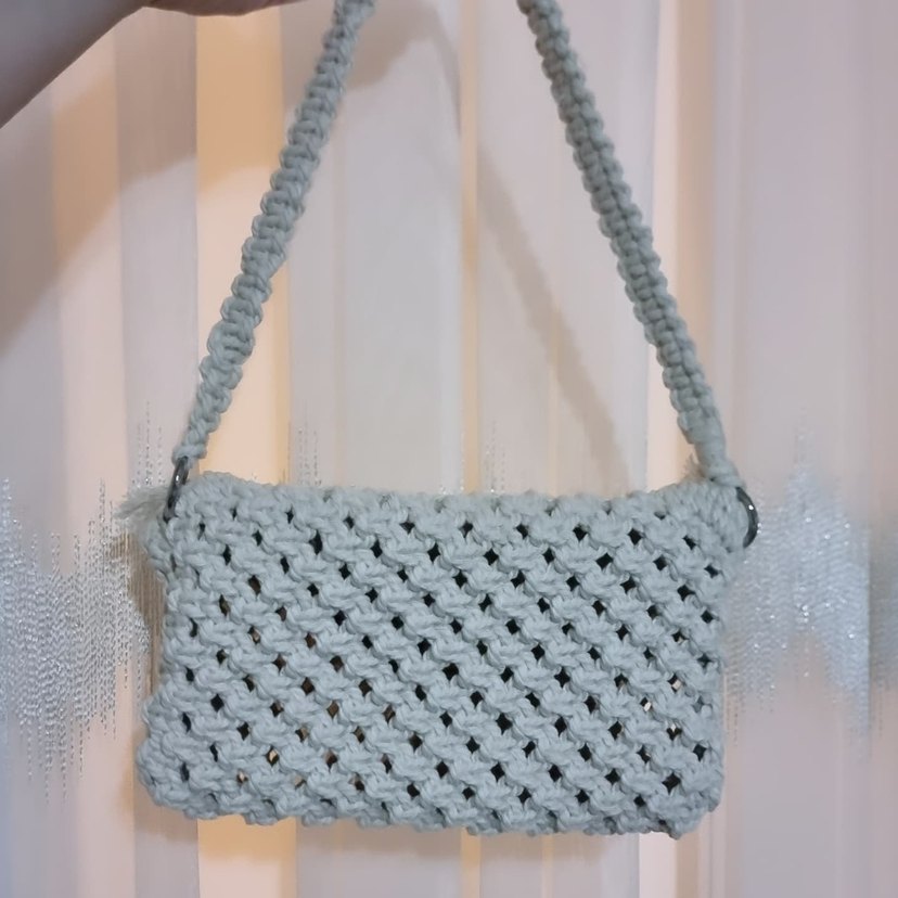 Makrome Püsküllü Örgü Omuz Çantası - Görsel 2