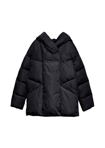 Stradivarius Siyah Kapüşonlu Kadın Mont