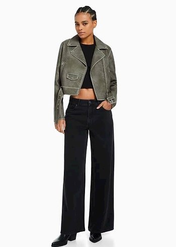 s Beden haki Renk Bershka Deri Biker Ceket