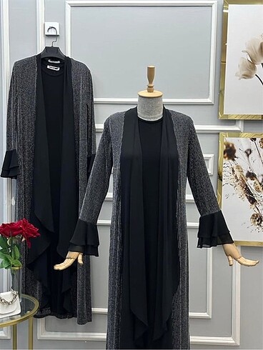 l Beden Simli Abaya Takım İkili