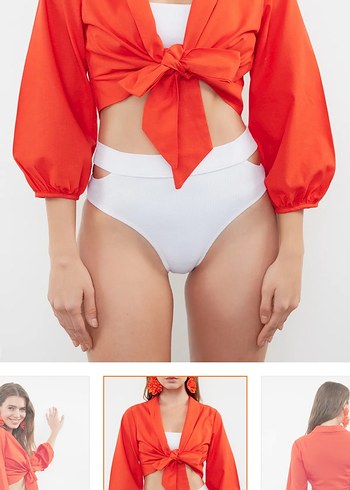 Kırmızı Bağlamalı Mini Kadın Monokini - Görsel 4