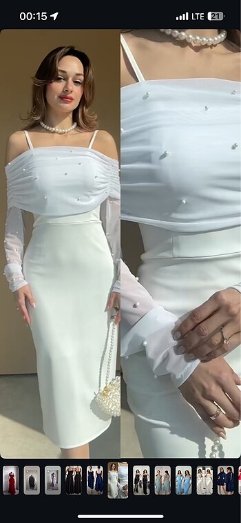Beyaz boncuk detaylı açık abiye