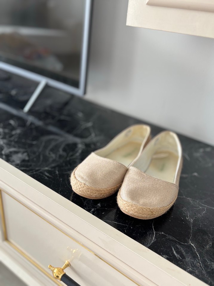 Bej hasırlı simli babet ayakkabı - Görsel 5