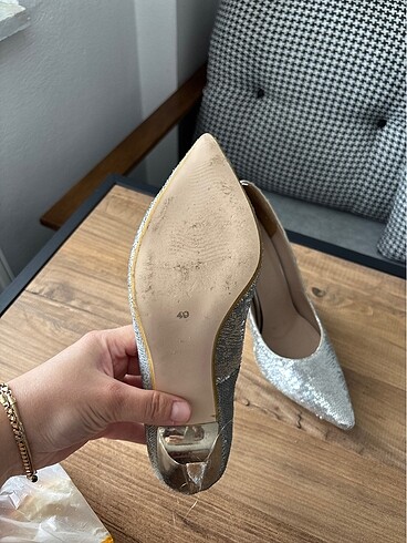 40 Beden Gümüş gri payet topuklu ayakkabı stiletto