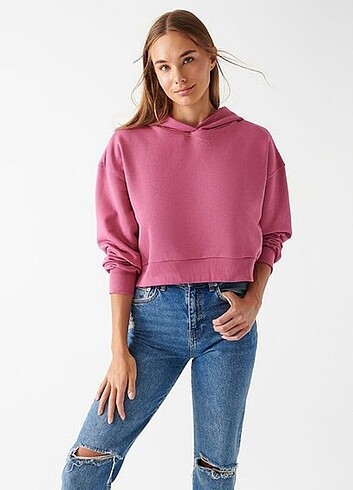 MAVİ Kapüşonlu Pembe Crop Sweatshirt