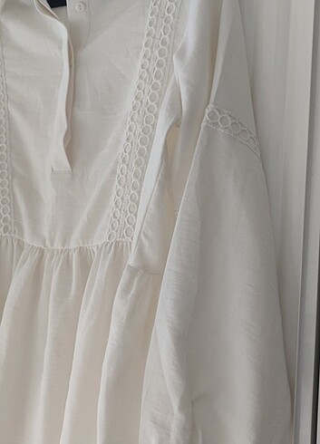 44 Beden beyaz Renk Beyaz uzun kollu beli lastikli gömlek elbise 