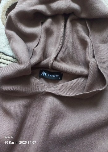 Kadın Kahverengi Kapüşonlu Örgü Tunik Sweatshirt - Görsel 4