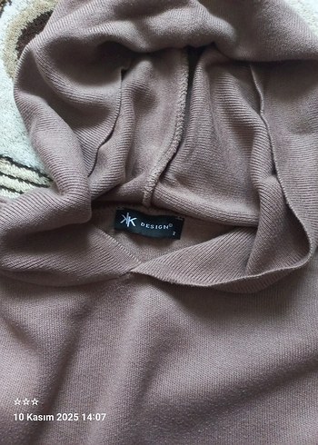 Kadın Kahverengi Kapüşonlu Örgü Tunik Sweatshirt - Görsel 5