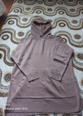 Kadın Kahverengi Kapüşonlu Örgü Tunik Sweatshirt - Görsel 3