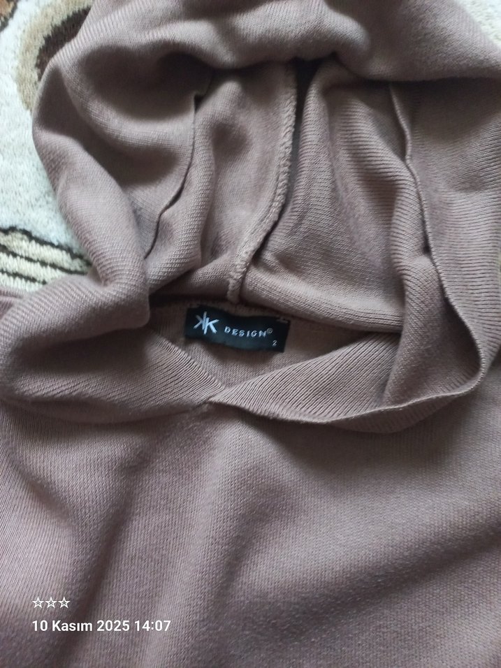 Kadın Kahverengi Kapüşonlu Örgü Tunik Sweatshirt - Görsel 4