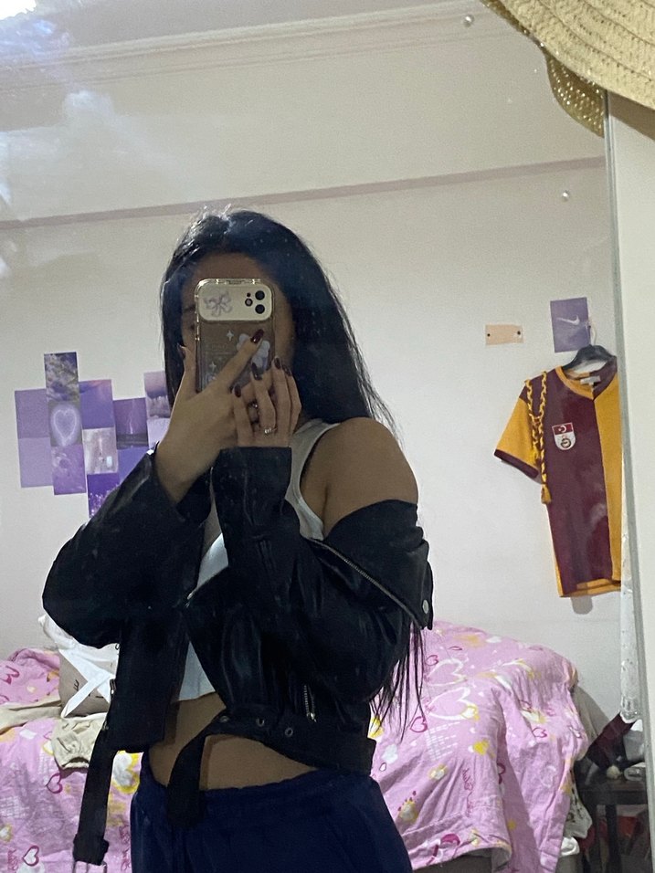 Kadın Siyah Deri Biker Ceket - Görsel 4