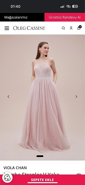 Oleg cassini viola chan pembe straplez v yaka elbise