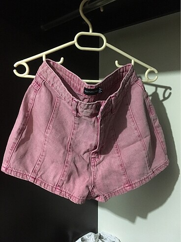 Pembe yüksek bel şort jean