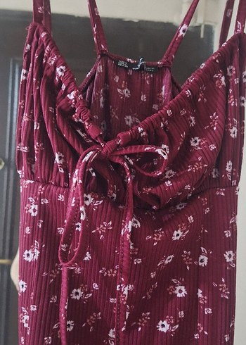 xs Beden bordo Renk Bordo Uzun Askılı Bohem Günlük Elbise