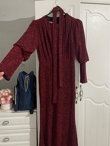 Bordo tesettür abiye