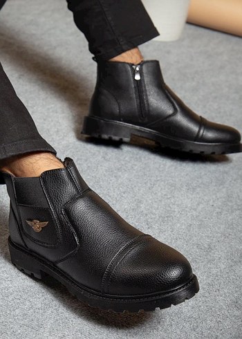 Parlak Siyah Yılan Desenli Erkek Botlar - Görsel 4