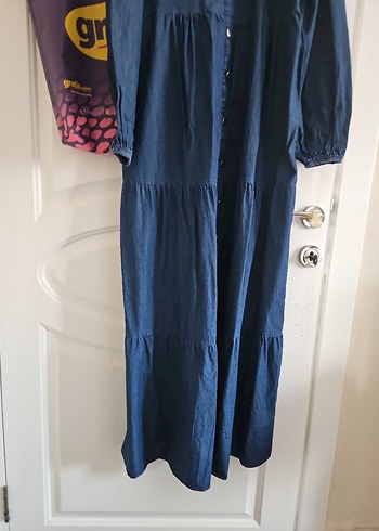 Kadın Lacivert Uzun Kot Elbise - Görsel 3