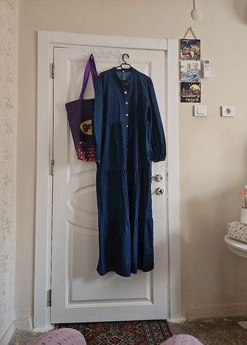 Kadın Lacivert Uzun Kot Elbise - Görsel 2