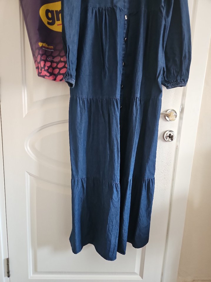 Kadın Lacivert Uzun Kot Elbise - Görsel 3