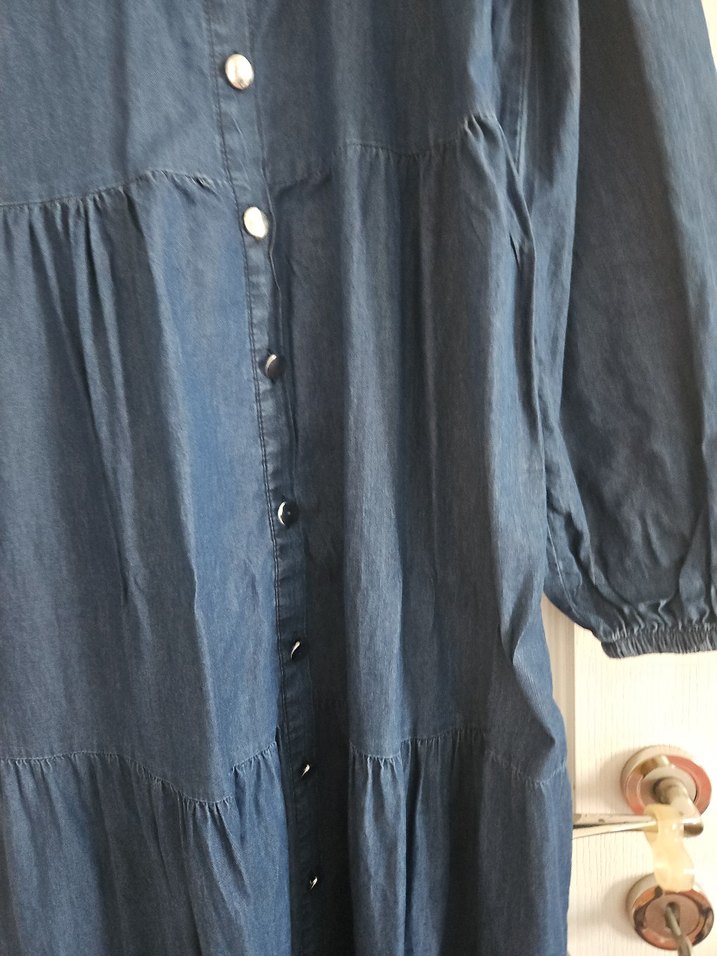 Kadın Lacivert Uzun Kot Elbise - Görsel 4