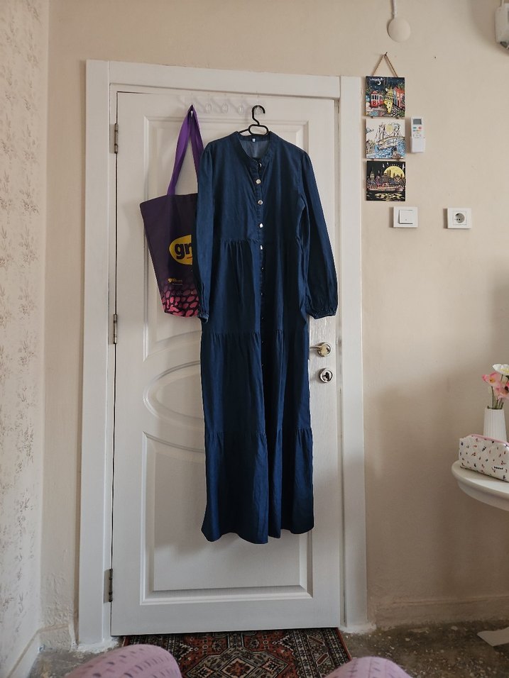 Kadın Lacivert Uzun Kot Elbise - Görsel 2