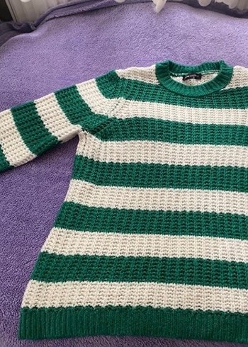 Yeşil Çizgili Kadın Triko Kazak - Görsel 2