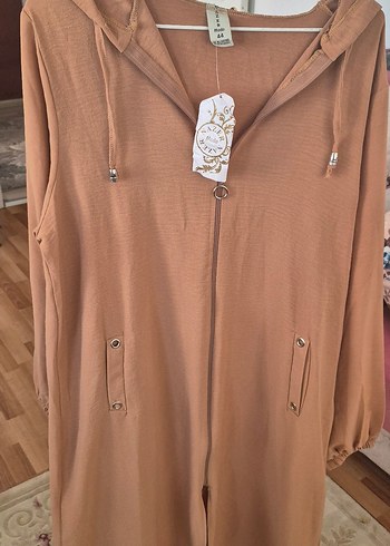 camel renk ayrobin kumaş yazlık kap Rahat Kesim - Görsel 10