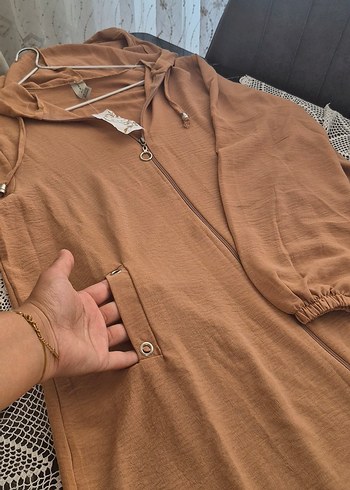 camel renk ayrobin kumaş yazlık kap Rahat Kesim - Görsel 15