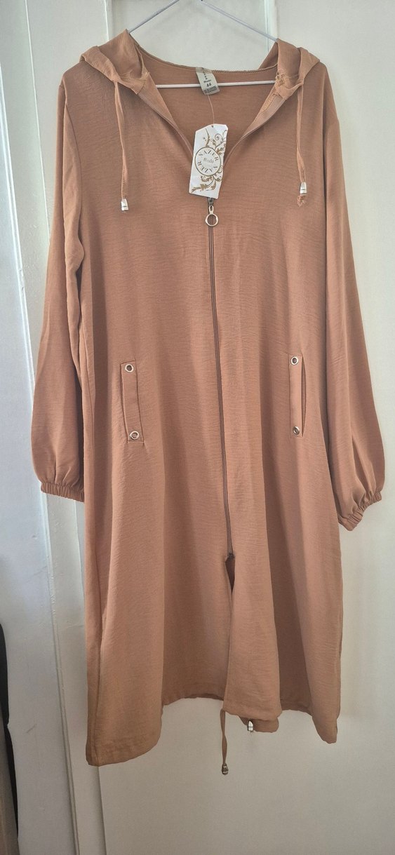 camel renk ayrobin kumaş yazlık kap Rahat Kesim - Görsel 2