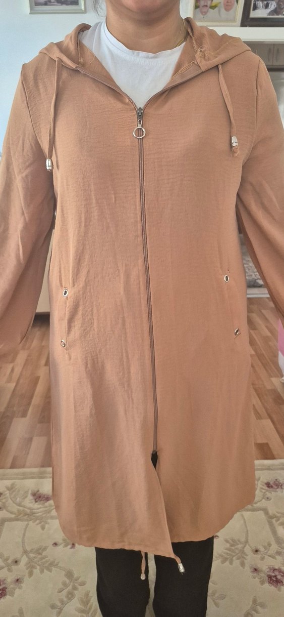 camel renk ayrobin kumaş yazlık kap Rahat Kesim - Görsel 4