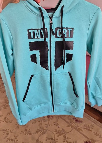turkuaz mavi KapüşonluSweatshirt - Görsel 3