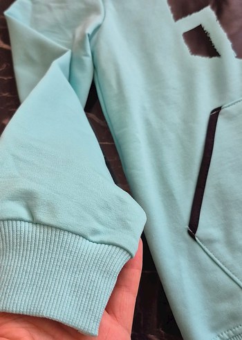turkuaz mavi KapüşonluSweatshirt - Görsel 7
