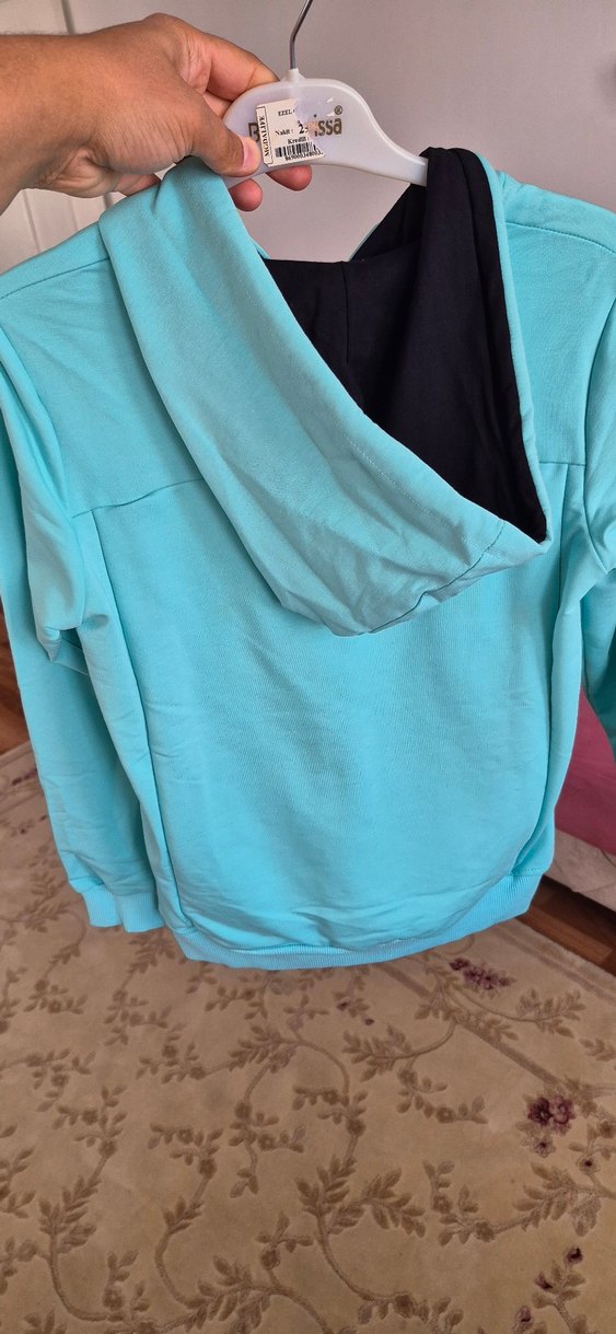 turkuaz mavi KapüşonluSweatshirt - Görsel 2