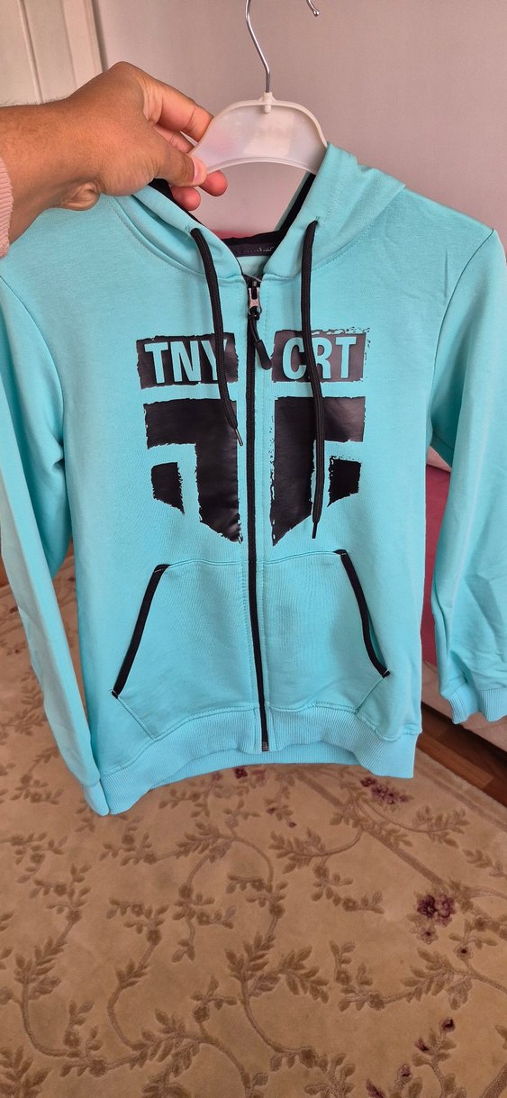 turkuaz mavi KapüşonluSweatshirt - Görsel 3