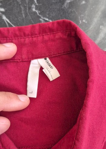 Düğmeli Kırmızı Keten Kadın Gömlek - Görsel 4