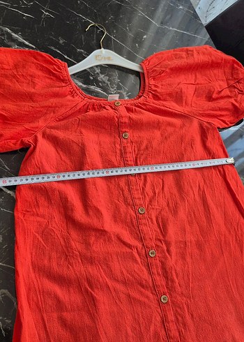 nar çicegi Düğmeli Midi Keten Elbise - Görsel 2