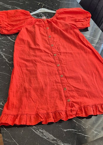 nar çicegi Düğmeli Midi Keten Elbise - Görsel 4