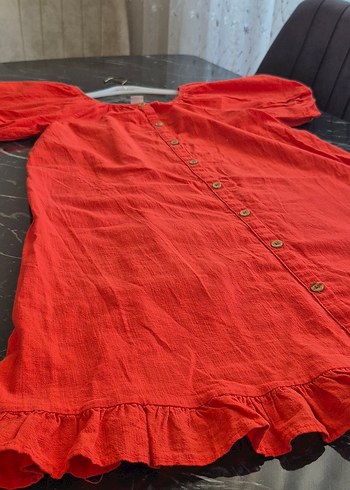 nar çicegi Düğmeli Midi Keten Elbise - Görsel 5